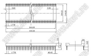 DS1001-03-64D13 (TRSS-64, 1778MC-64-03) панелька с цанговыми контактами; P=1,778мм; 64-конт.; D=19,05мм