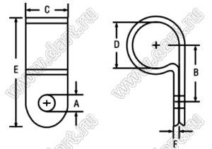 HKWCC-1 фиксатор кабеля с креплением винтом; A=4,6мм; B=12мм; C=10мм; D=6,35мм; E=22мм; нейлон-66 (UL); натуральный