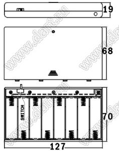 SBH-381A150 отсек батарейный; A150A150x8; 127x70x19мм; c проводами 150мм; закрытый