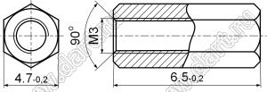 PCHSS-06.5 стойка шестигранная; М3x0,5; SW=4,8мм; L=6,5мм; латунь