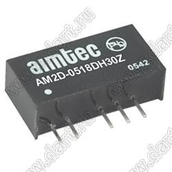 AM2D-0518DH30Z модульный источник питания постоянного тока (DC/DC); Uвх=4,5...5,5В; Uвых=±18В; Iвых=±55,6мА; Uпр=3000; 2,0Вт