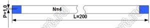 BLFPC P1,0 4PIN 200mm шлейф плоский, шаг 1,0мм 4 жилы длина 200мм, контакты на одной поверхности