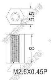 HP2.5-8 cтойка шестигранная с внутренней резьбой М2.5х0,45; L=8,0мм; нейлон-66 (UL); натуральный