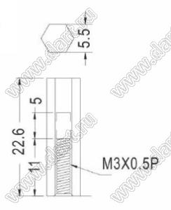 HPA3-22.6 cтойка шестигранная с внутренней резьбой; M3x0,5; L=22,6мм; натуральный/черный