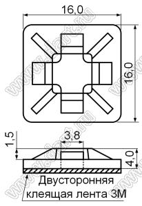 CM-16(3M) площадка самоклеящаяся для кабельной стяжки; 16,0x16,0мм; нейлон-66 (UL); натуральный