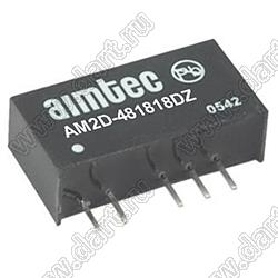 AM2D-481818DZ DC/DC интегральный конвертер напряжения; Uвх=43,2-52,8В; Uвых=18/18В; Iвых=55/55мА (макс.); Uпр=1000В; два выхода