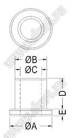 TW-319 втулка изолирующая для транзистора; A=12,0мм; B=9,0мм; C=6,0мм; D=9,0мм; E=2,0мм; PBT; натуральный, черный