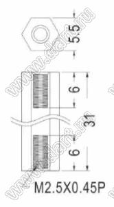 HP2.5-31 cтойка шестигранная с внутренней резьбой М2.5х0,45; A=31,0мм; B=5,5мм