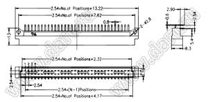 9001-31321C00L1A (DIN 41612-32A-MR) вилка угловая с замком в плату толщиной 1,6…2,0 мм 2-х рядная; 32-конт.; P=2,54мм