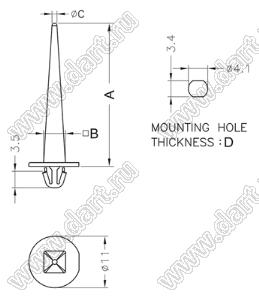 MCFG-35810 фиксатор платы с защелкой в плату; поликарбонат PC (UL); белый