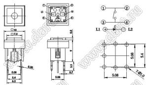 PB6141FL-2 кнопка тактовая с подсветкой; желтый