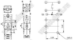 TP6143L-1 кнопка тактовая с подсветкой; красный