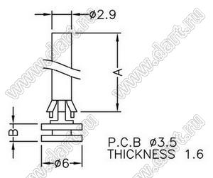 EDC-15-4 фиксатор платы с защелкой в шасси; A=15,4мм; d отв.=3,5мм; t=1,6мм; нейлон-66; натуральный