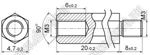 PCHSN-20+8SS стойка шестигранная; с внутренней резьбой М3x0,5; с внешней резьбой М3x0,5; L=20,0мм; сталь нержавеющая