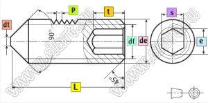 HASS-140220B винт установочный (штифт) по DIN 914/ISO-4027 с внутренним шестигранником и усеченным конусом на конце; M14; L=22мм; сталь черненая