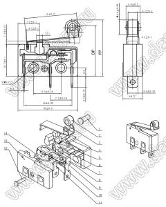 KW11-3Z-51AC1B (SM5-05N) микропереключатель концевой с роликом на рычаге 17мм