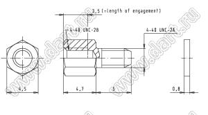 SCR-15S (TB-09670029007) стойка шестигранная UNC4-40 для разъемов D-SUB; SW=4,75мм; A=4,8мм; B=9,8мм; сталь углеродистая никелированная