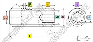 HFSS-060150 винт установочный (штифт) с внутренним шестигранником и плоской площадкой на конце; M6; L=15мм; латунь