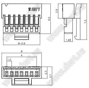 A1002-HB06 корпус розетки с защелкой на кабель; 6-конт.