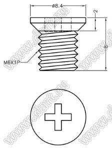 M6-8F винт с потайной крестовой головкой; M6x1; L=8,4мм; поликарбонат; натуральный