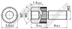 PCRSN2-3.5-03 стойка цилиндрическая с накаткой; резьба М2x0,4; L=3,0мм; латунь; L2=2,0мм; L3=4,0мм