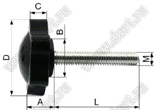 BLPHH-60#M14x50B винт стальной с пластиковой шестигранной головкой