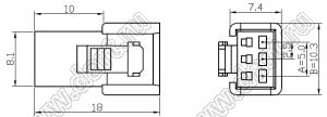 C2501-HC03 корпус двухрядной розетки на кабель; 3-конт.