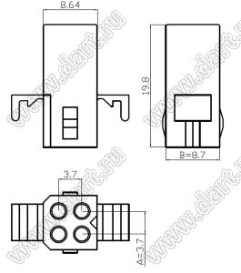 C3681-HC02X2 корпус розетки на кабель с защелками на панель; 4-конт.; нейлон-66/94V-2(0)