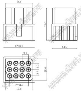 C3682-H04X3 корпус вилки на кабель; 12-конт.; нейлон-66/94V-2(0)