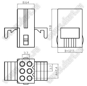 C3681-HC03X2 корпус розетки на кабель с защелками на панель; 6-конт.; нейлон-66/94V-2(0)