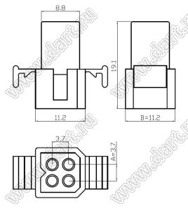 C3682-HC02X2 корпус вилки на кабель с защелками на панель; 4-конт.; нейлон-66/94V-2(0)