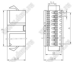 C2502-H10X2 корпус двухрядной розетки на кабель; 20-конт.