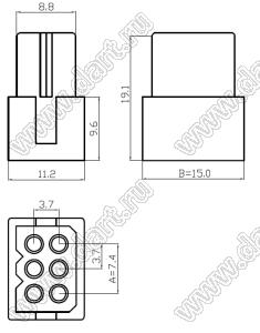 C3682-H03X2 корпус вилки на кабель; 6-конт.; нейлон-66/94V-2(0)