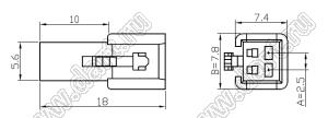 C2501-HC02 корпус двухрядной розетки на кабель; 2-конт.