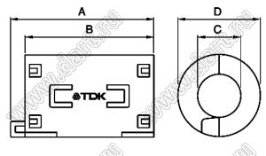 ZCAT2132-1130-BK (UF90B-11) фильтр помехоподавляющий на провод, черный; A=36±1мм; B=32±1мм; C=11±1мм; D=20,5±1мм; Z=50(Ом)