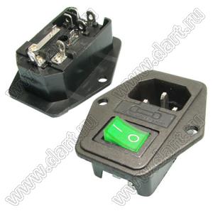 SP-862B2+KCD1-104B-201N11EBA (MIRS-201A-2C3-G) блок вилка IEC60320(C14) сетевого питания с выключателем KCD1-104B-201N11RBA и держателем предохранителя на винтах на панель