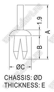 PSR-2 пистон монтажный; B=7,4мм; D=4,8мм; нейлон-66 (UL); натуральный