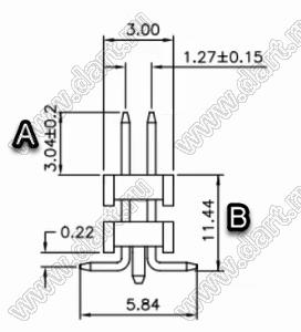 2199SBDI-010G-SMPG-30114 вилка штыревая открытая прямая двухрядная с двойным изолятором и направляющими в плату для поверхностного (SMD) монтажа; шаг 1,27 x 1,27 мм; (2x5) конт.