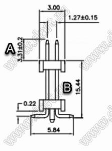 2199SBDI-030G-SMPG-3580 вилка штыревая открытая прямая двухрядная с двойным изолятором и направляющими в плату для поверхностного (SMD) монтажа; шаг 1,27 x 1,27 мм; (2x15) конт.