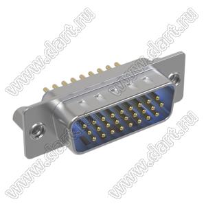 DS1077-26MU0N-2 (5512-26PA-01-CS-BU, DHB-26M) вилка прямая D-SUB высокой плотности для пайки на плату; 26-конт.; CS тип - стойки сзади; синий изолятор