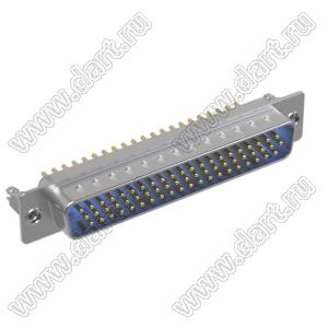 DS1077-62MU0N-3 (5512-62PA-01-BR-BU, DHB-62M) вилка прямая D-SUB высокой плотности для пайки на плату; 62-конт.; BR тип - защелки в плату; синий изолятор