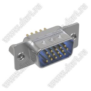 DS1077-15MU0N-2 (5512-15PA-01-CS-BU, DHB-15M) вилка прямая D-SUB высокой плотности для пайки на плату; 15-конт.; CS тип - стойки сзади; синий изолятор