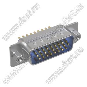 DS1077-26MU0N-1 (5512-26PA-01-CC-BU, DHB-26M) вилка прямая D-SUB высокой плотности для пайки на плату; 26-конт.; CC тип - стойки впереди; синий изолятор