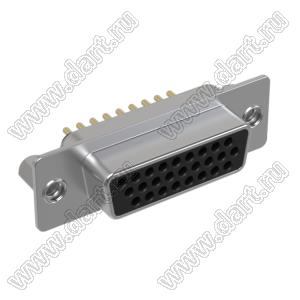 DS1077-26FB0N-2 (5512-26SA-01-CS, DHB-26F) розетка прямая D-SUB высокой плотности для пайки на плату; 26-конт.; CS тип - стойки сзади; черный изолятор