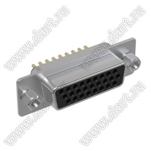 DS1077-26FB0N-1 (5512-26SA-01-CC, DHB-26F) розетка прямая D-SUB высокой плотности для пайки на плату; 26-конт.; CC тип - стойки впереди; черный изолятор