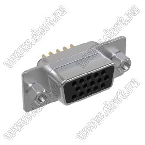 DS1077-15FB0N-1 (5512-15SA-01-CC, DHB-15F) розетка прямая D-SUB высокой плотности для пайки на плату; 15-конт.; CC тип - стойки впереди; черный изолятор