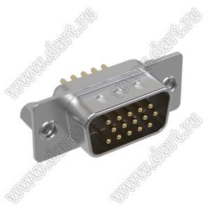 DS1077-15MB0N-2 (5512-15PA-01-CS, DHB-15M) вилка прямая D-SUB высокой плотности для пайки на плату; 15-конт.; CS тип - стойки сзади; черный изолятор