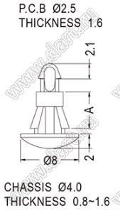 RCAC-5 фиксатор платы с двумя защелками; A=5,0мм; нейлон-66 (UL); натуральный