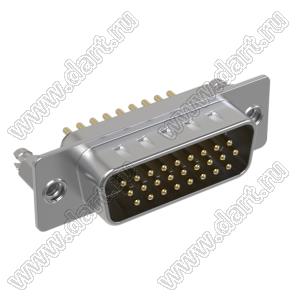 DS1077-26MB0N-3 (5512-26PA-01-BR, DHB-26M) вилка прямая D-SUB высокой плотности для пайки на плату; 26-конт.; BR тип - защелки в плату; черный изолятор