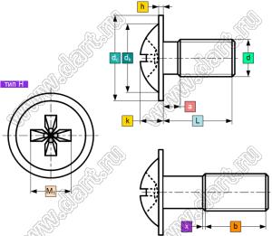 BLPW-020030-SS304 винт с полукруглой крестовой головкой фланцевый по DIN 967; M2x3мм; сталь нержавеющая AISI 304; 不锈钢AISI304